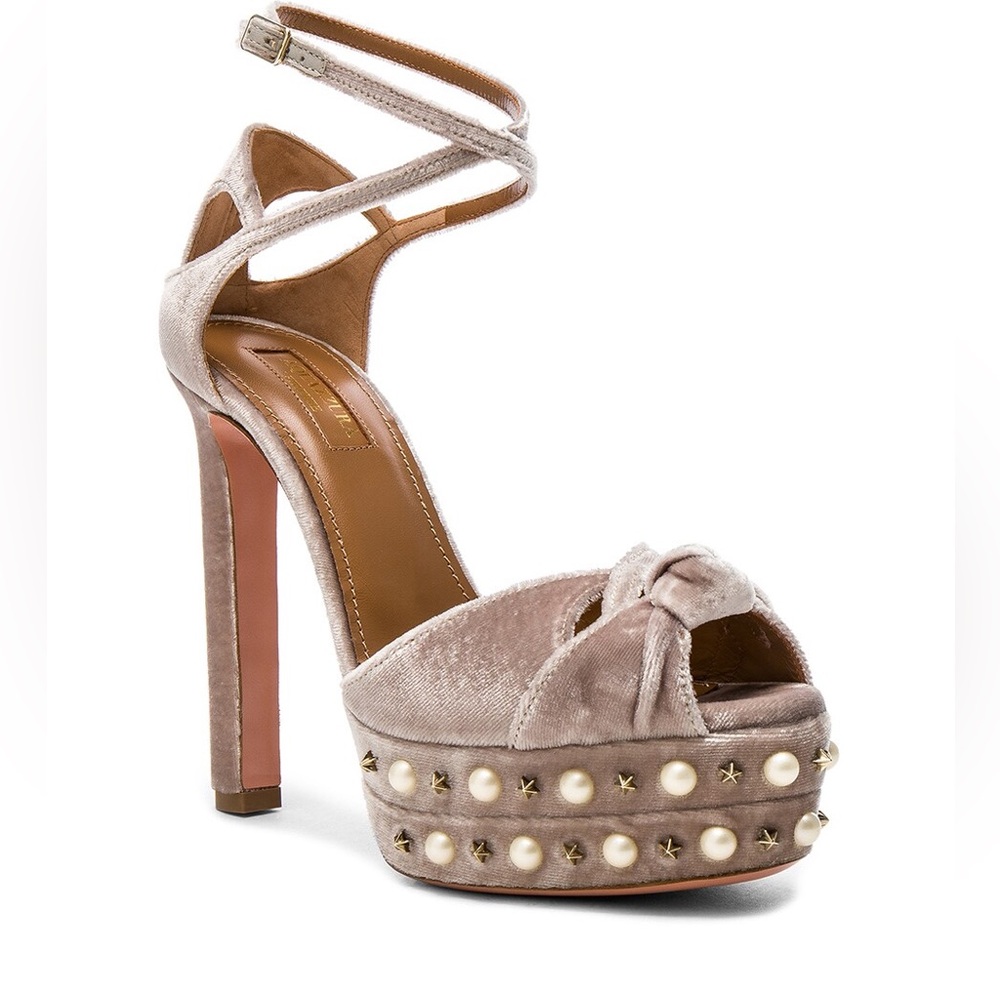 AQUAZZURA Harlow Pearl Platform Heels Velvet Size 7 / 37 • Rare • Sold Out